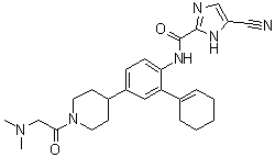 structure of CAS# 885692-52-4, 5-Cyano-N-[2-(1-cyclohexen-1-yl)-4-[1-[2-(dimethylamino)acetyl]-4-piperidinyl]phenyl]-1H-imidazole-2-carboxamide