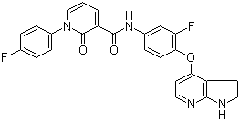structure of CAS# 888719-03-7, 1-(4-Fluorophenyl)-N-[3-fluoro-4-(1H-pyrrolo[2,3-b]pyridin-4-yloxy)phenyl]-1,2-dihydro-2-oxo-3-pyridinecarboxamide