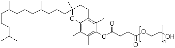 structure of CAS# 9002-96-4, Tocofersolan;Vitamin E-TPGS; Tocopherosolan; D-alpha-Tocopheryl polyethylene glycol succinate; alpha-(4-((3,4-Dihydro-2,5,7,8-tetramethyl-2-(4,8,12-trimethyltridecyl)-2H-1-benzopyran-6-yl)oxy)-1,4-dioxobutanol poly(ethylene glycol) succinate