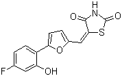 structure of CAS# 900515-16-4, AS 252424;5-[[5-(4-Fluoro-2-hydroxyphenyl)-2-furanyl]methylene]-2,4-thiazolidinedione