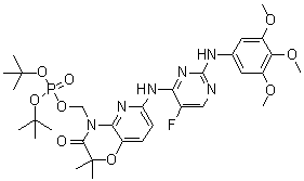 结构式 CAS# 901119-38-8, 磷酸 二叔丁基 [6-[[5-氟-2-[(3,4,5-三甲氧基苯基)氨基]-4-嘧啶基]氨基]-2,3-二氢-2,2-二甲基-3-氧代-4H-吡啶并[3,2-b]-1,4-恶嗪-4-基]甲基酯