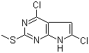 structure of CAS# 90662-12-7, 4,6-Dichloro-2-(methylthio)-7H-pyrrolo[2,3-d]pyrimidine