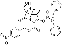 结构式 CAS# 90776-59-3, 杂氮双环磷酸酯; 美罗培南主环; [4R-[4a,5b,6b(R*)]]-3-二苯基磷酰氧基-6-(1-羟基乙基)-4-甲基-7-氧代-1-氮杂双环[3.2.0]庚-2-烯-2-羧酸对硝基苄酯; 1b-甲基碳青霉烯双环母核 (MAP)