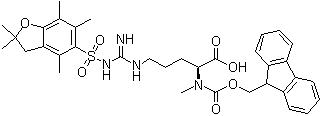 structure of CAS# 913733-27-4, N5-[[[(2,3-Dihydro-2,2,4,6,7-pentamethyl-5-benzofuranyl)sulfonyl]amino]iminomethyl]-N2-[(9H-fluoren-9-ylmethoxy)carbonyl]-N2-methyl-L-ornithine