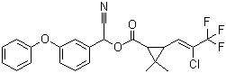 结构式 CAS# 91465-08-6, 高效氯氟氰菊酯; 三氟氯氰菊酯; 2,2-二甲基-3-(2-氯-3,3,3-三氟-1-丙烯基)环丙烷羧酸-alpha-氰基-3-苯氧基苄酯