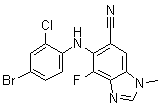 structure of CAS# 917980-15-5, 5-[(4-Bromo-2-chlorophenyl)amino]-4-fluoro-1-methyl-1H-benzimidazole-6-carbonitrile
