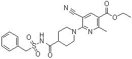 structure of CAS# 919351-41-0, 6-[4-[[(Benzylsulfonyl)amino]carbonyl]piperidin-1-yl]-5-cyano-2-methylnicotinic acid ethyl ester;AZD 1283