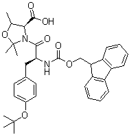 structure of CAS# 920519-31-9, (4S)-3-[(2S)-3-[4-(1,1-Dimethylethoxy)phenyl]-2-[[(9H-fluoren-9-ylmethoxy)carbonyl]amino]-1-oxopropyl]-2,2,5-trimethyl-4-oxazolidinecarboxylic acid