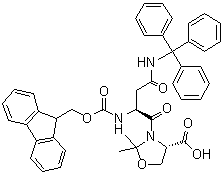 structure of CAS# 920519-33-1, (4S)-3-[(2S)-2-[[(9H-Fluoren-9-ylmethoxy)carbonyl]amino]-1,4-dioxo-4-[(triphenylmethyl)amino]butyl]-2,2-dimethyl-4-oxazolidinecarboxylic acid