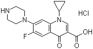 structure of CAS# 93107-08-5, Ciprofloxacin hydrochloride;1-Cyclopropyl-6-fluoro-1,4-dihydro-4-oxo-7-(1-piperazinyl)-3-quinolinecarboxylic acid hydrochloride