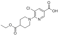 structure of CAS# 931395-73-2, 5-Chloro-6-[4-(ethoxycarbonyl)piperidino]nicotinic acid