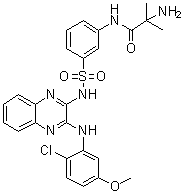 structure of CAS# 934526-89-3, 2-Amino-N-[3-[N-[3-[(2-chloro-5-methoxyphenyl)amino]quinoxalin-2-yl]sulfamoyl]phenyl]-2-methylpropanamide;SAR 245408; XL 147