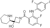structure of CAS# 934660-93-2, GDC-0973;GDC 0973; XL 518; [3,4-Difluoro-2-[(2-fluoro-4-iodophenyl)amino]phenyl][3-hydroxy-3-(2S)-2-piperidinyl-1-azetidinyl]methanone