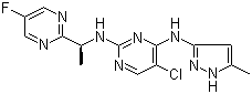 structure of CAS# 935666-88-9, AZD 1480;5-Chloro-N2-[(1S)-1-(5-fluoro-2-pyrimidinyl)ethyl]-N4-(5-methyl-1H-pyrazol-3-yl)-2,4-pyrimidinediamine