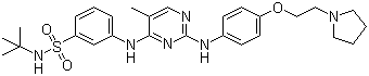 structure of CAS# 936091-26-8, TG 101348;N-(1,1-Dimethylethyl)-3-[[5-methyl-2-[[4-[2-(1-pyrrolidinyl)ethoxy]phenyl]amino]-4-pyrimidinyl]amino]benzenesulfonamide