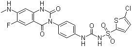 结构式 CAS# 936500-94-6, 5-氯-N-[[[4-[6-氟-1,4-二氢-7-(甲基氨基)-2,4-二氧代-3(2H)-喹唑啉基]苯基]氨基]羰基]-2-噻吩磺酰胺