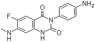 structure of CAS# 936501-00-7, 3-(4-Aminophenyl)-6-fluoro-7-(methylamino)quinazoline-2,4(1H,3H)-dione
