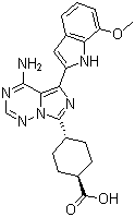 structure of CAS# 936890-98-1, OSI-027;trans-4-[4-Amino-5-(7-methoxy-1H-indol-2-yl)imidazo[5,1-f][1,2,4]triazin-7-yl]cyclohexanecarboxylic acid