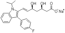 structure of CAS# 93957-55-2, Fluvastatin sodium salt;Sodium (3R,5S,6E)-7-[3-(4-fluorophenyl)-1-(1-methylethyl)-1H-indol-2-yl]-3,5-dihydroxy-6-heptenoate