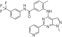 structure of CAS# 940310-85-0, NVP-BHG 712;4-Methyl-3-[[1-methyl-6-(3-pyridinyl)-1H-pyrazolo[3,4-d]pyrimidin-4-yl]amino]-N-[3-(trifluoromethyl)phenyl]benzamide