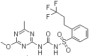 structure of CAS# 94125-34-5, Prosulfuron;1-(4-Methoxy-6-methyl-1,3,5-triazin-2-yl)-3-[2-(3,3,3-trifluoropropyl)phenylsulfonyl]urea