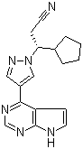 structure of CAS# 941678-49-5, Ruxolitinib;INCB-018424; (betaR)-beta-Cyclopentyl-4-(7H-pyrrolo[2,3-d]pyrimidin-4-yl)-1H-pyrazole-1-propanenitrile