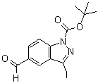 structure of CAS# 944904-53-4, 5-Formyl-3-iodo-1H-indazole-1-carboxylic acid 1,1-dimethylethyl ester