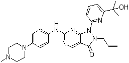 structure of CAS# 955365-80-7, MK 1775;2-Allyl-1-(6-(2-hydroxypropan-2-yl)pyridin-2-yl)-6-(4-(4-methylpiperazin-1-yl)phenylamino)-1H-pyrazolo[3,4-d]pyrimidin-3(2H)-one