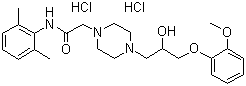 structure of CAS# 95635-56-6, Ranolazine dihydrochloride;N-(2,6-Dimethylphenyl)-2-[4-[2-hydroxy-3-(2-methoxyphenoxy)propyl]piperazin-1-yl]acetamide dihydrochloride