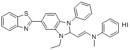 structure of CAS# 959841-49-7, N-[(E)-2-[5-(1,3-benzothiazol-2-yl)-3-ethyl-1-phenyl-2H-benzimidazol-2-yl]ethenyl]-N-methylaniline hydroiodide