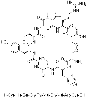 结构式 CAS# 97474-88-9, L-半胱氨酰-L-组氨酰-L-丝氨酰甘氨酰-L-酪氨酰-L-缬氨酰甘氨酰-L-缬氨酰-L-精氨酰-L-半胱氨酸环(1→10)-二硫醚