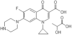 结构式 CAS# 97867-33-9, 乳酸环丙沙星; 1-环丙基-6-氟-1,4-二氢-4-氧代-7-(1-哌嗪基)-3-喹啉羧酸乳酸盐