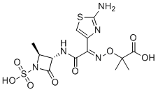 structure of CAS# 99341-02-3, (E)-Aztreonam;2-[(E)-[1-(2-amino-1,3-thiazol-4-yl)-2-[[(2S,3S)-2-methyl-4-oxo-1-sulfoazetidin-3-yl]amino]-2-oxoethylidene]amino]oxy-2-methylpropanoic acid